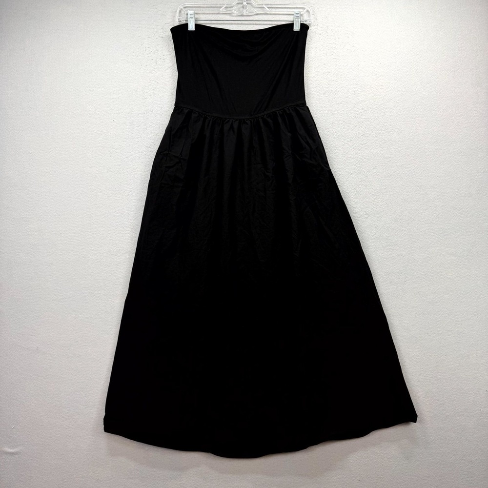 Pretty Garden Holiday Summer Dress Womens Medium Black Pleated Strapless Stretch